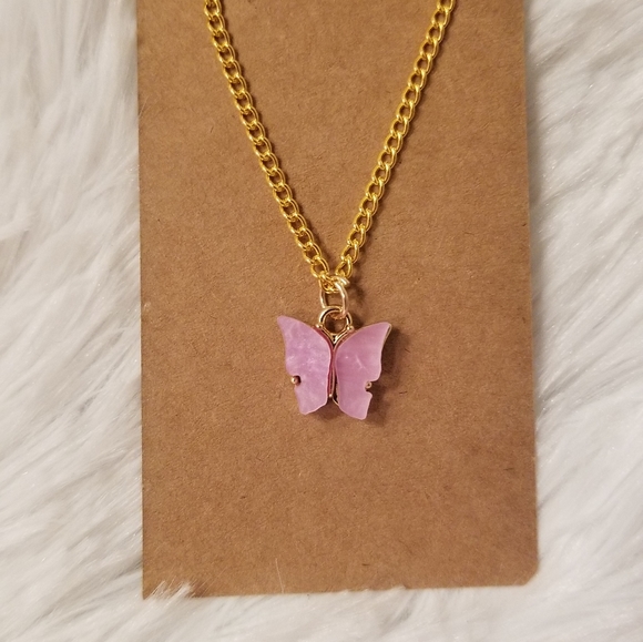Pink Butterfly Necklace 18inches - Picture 6 of 16